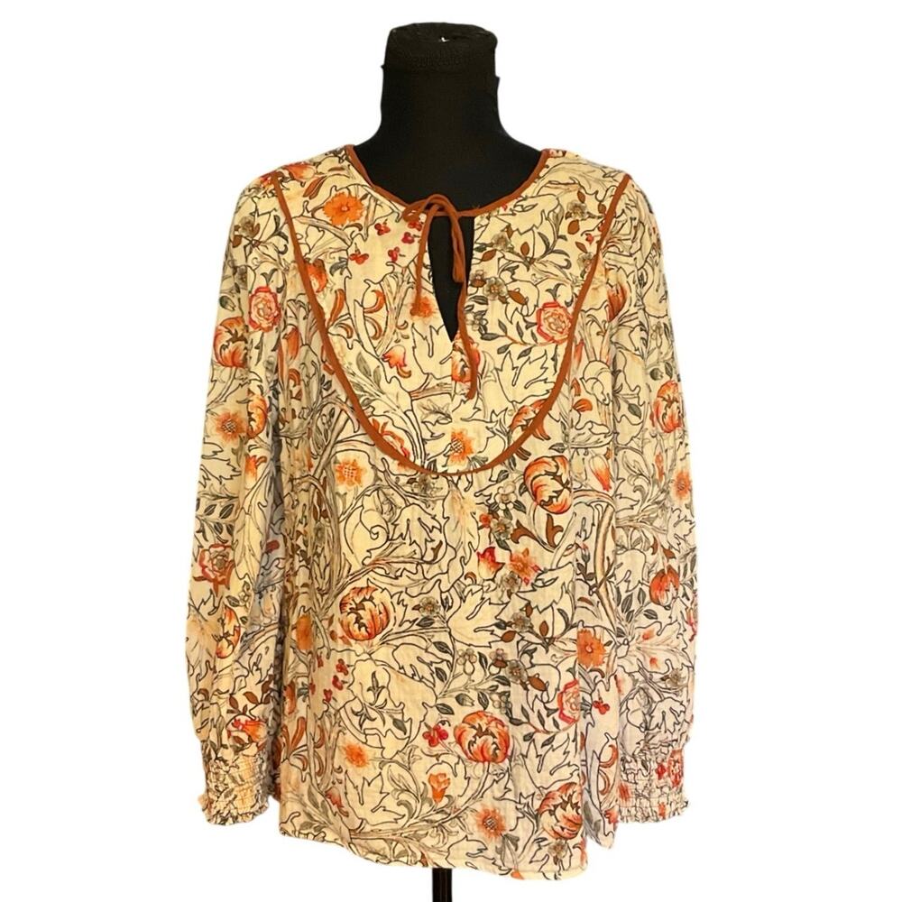 Matilda Jane Neutral Fall Floral Print Cotton Keyhole Cutout Tunic Top Size M